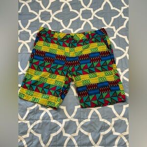 D'Iyanu African Mens Activewear Shorts size 38 4 side Pockets Yellow Geometric